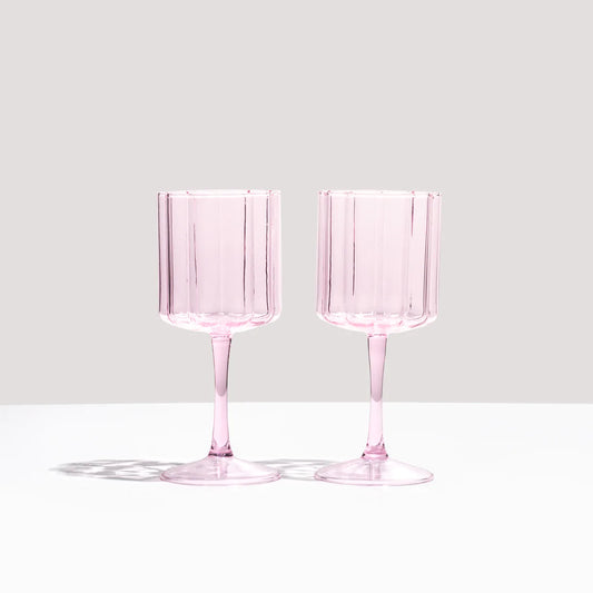 Wave Wine Glass Set Pink | Fazeek
