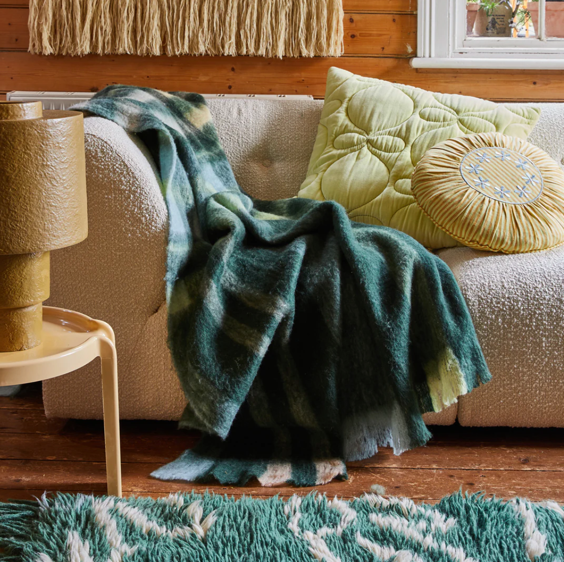 Bebington Fuzzy Wool Blanket Forest Green | Sage and Clare
